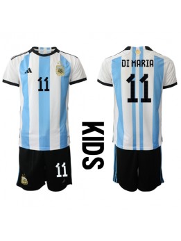 Argentinien Angel Di Maria #11 Heimtrikotsatz für Kinder WM 2022 Kurzarm (+ Kurze Hosen)